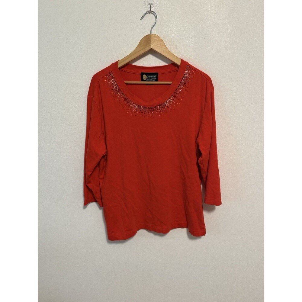 Christine Alexander Red Rhinestone Embellished Blouses Y2K Vintage Style Size XL - Picture 13 of 16
